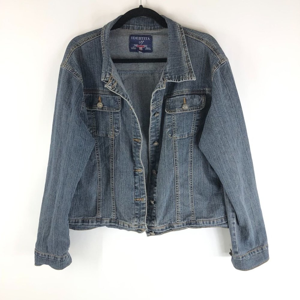 Identita Womens Denim Jacket Vintage Retro Trucker Inner Zip Pocket XL